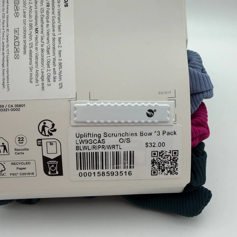 Lululemon Uplifting Scrunchie Bow 3 Pack Blue Pink Grey Ribbed NWT